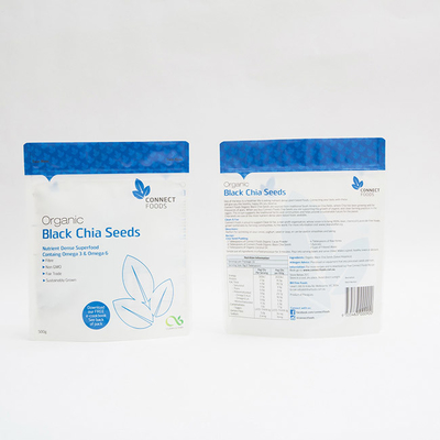 500g Mờ PET Đứng lên Túi nhựa 123um Bao bì Hạt Chia Đen