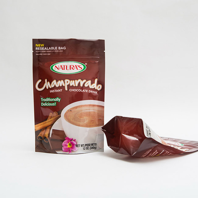 340g Champurrado Stand Up Pouch Túi đóng gói Hocolat tức thì có dây kéo