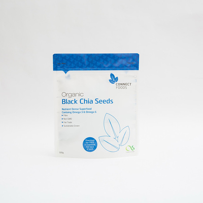 500g Mờ PET Đứng lên Túi nhựa 123um Bao bì Hạt Chia Đen