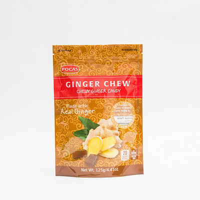 125g PE80 PET12 Candy Pouch Bag Ginger Chew With Window and Bottom Gusset